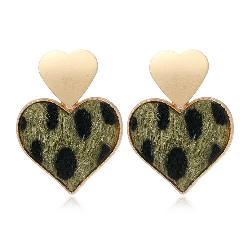 Leopard Heart-shaped Horse Hair Earrings - Vienna Verve Collection - Cross-border Jewelry