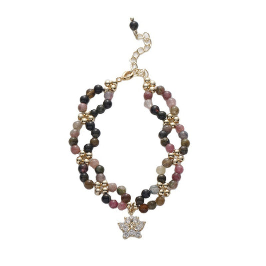 Crystal and Gemstone Women's Bracelet with Sterling Silver Snowflake and Strawberry Pendant