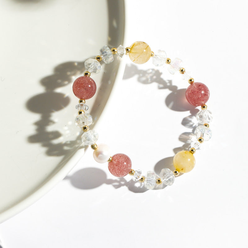 Strawberry Crystal Freshwater Pearl Sterling Silver Bracelet