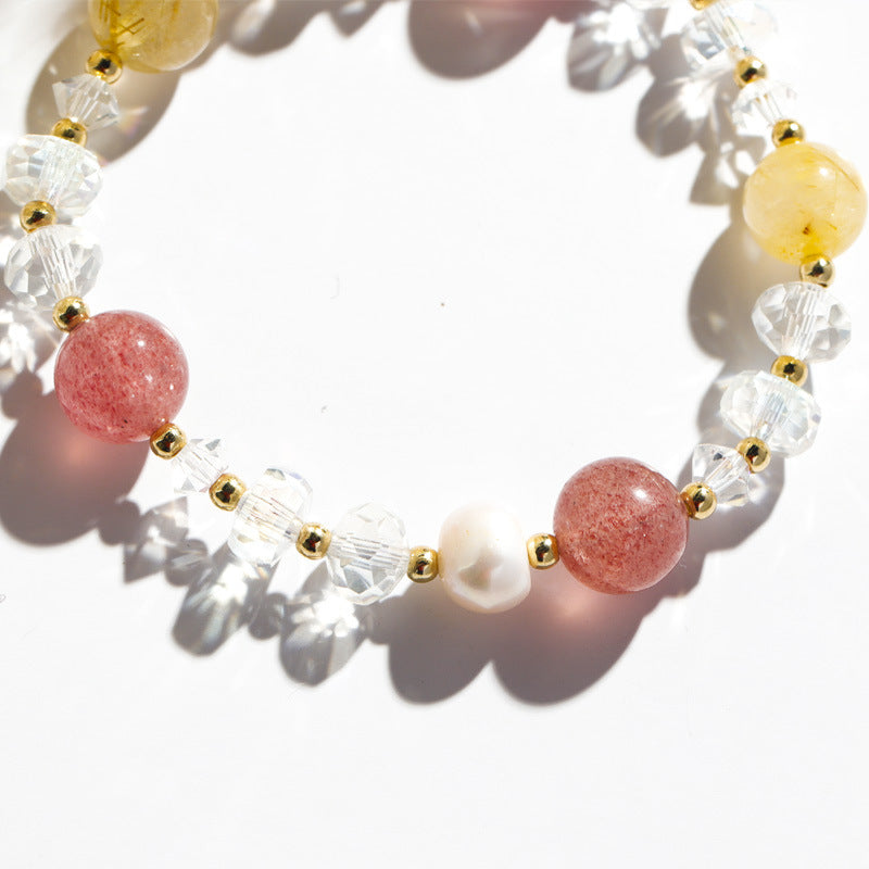 Strawberry Crystal Freshwater Pearl Sterling Silver Bracelet