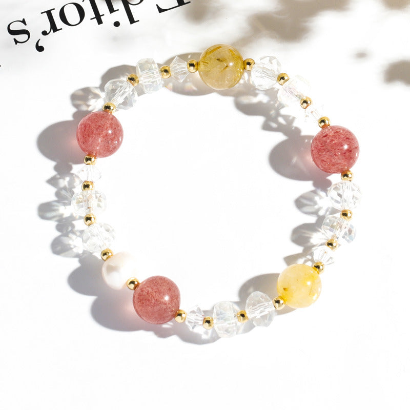 Strawberry Crystal Freshwater Pearl Sterling Silver Bracelet