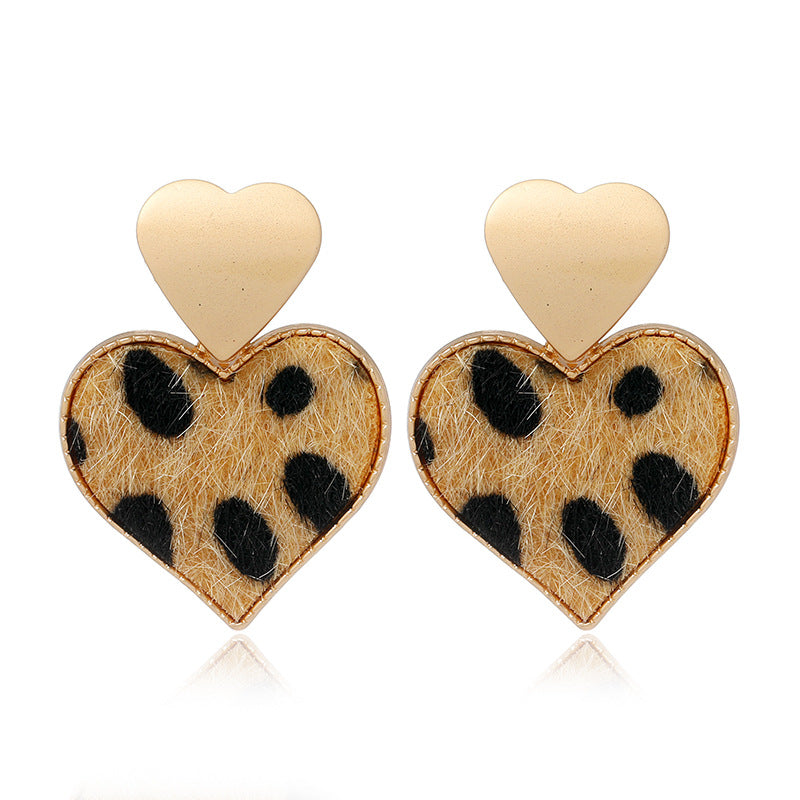 Leopard Heart-shaped Horse Hair Earrings - Vienna Verve Collection - Cross-border Jewelry