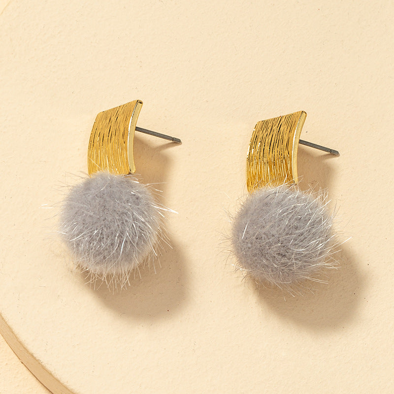 Autumn Vibe Mink Fur Ball Earrings - Retro Plush Joker Earrings