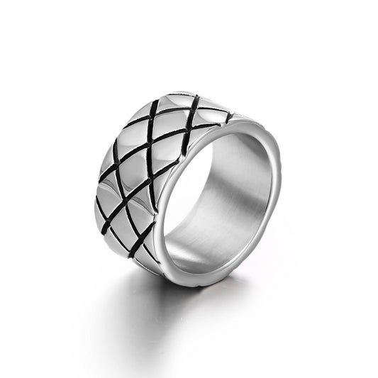 Stylish Titanium Steel Men's Rhombus Square Ring - European and American Fashion