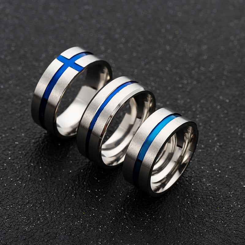 Blue Matte Center Stainless Steel Men's Ring - Wholesale Option