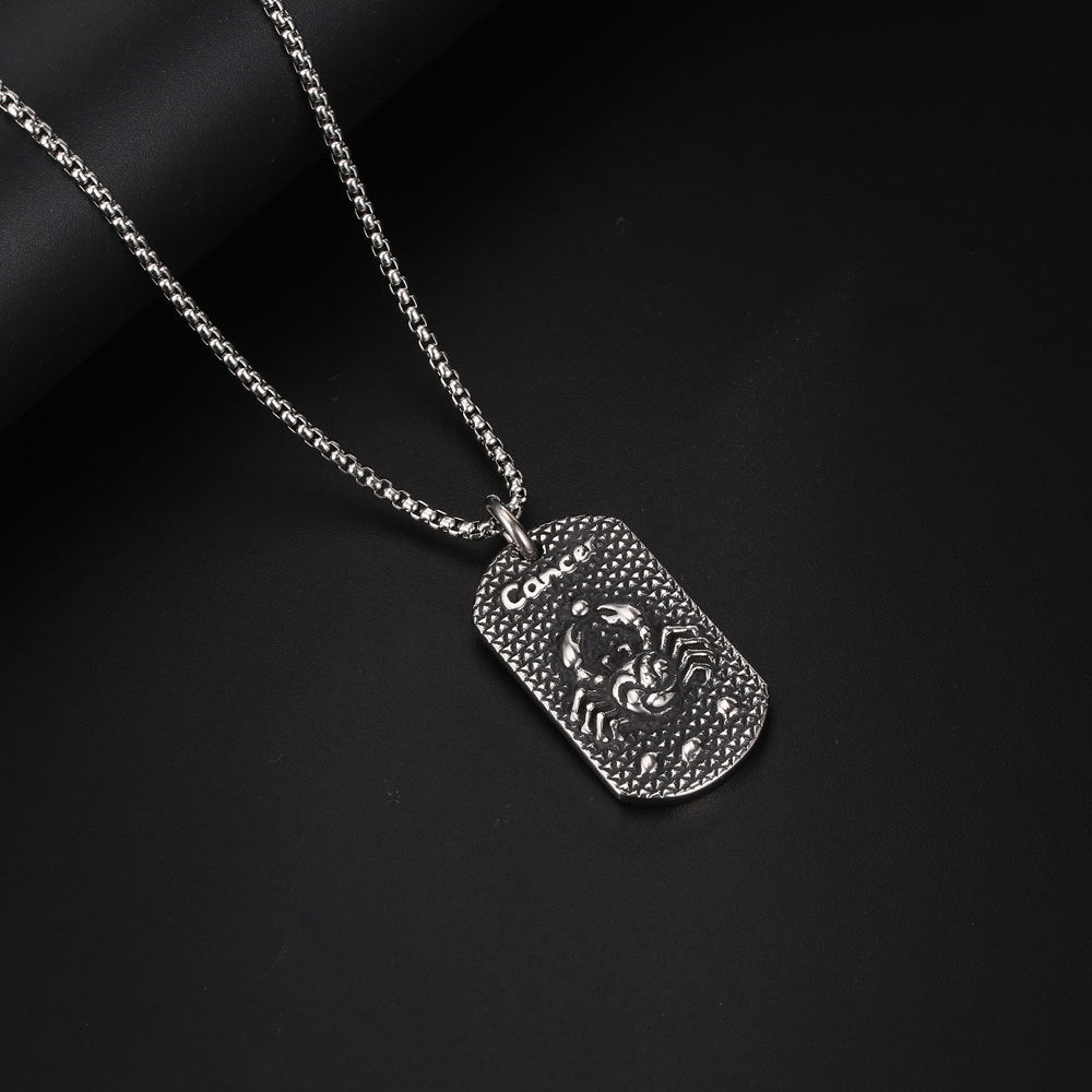 Zodiac Cancer Square Pendant Necklace - Retro Titanium Steel Hip-Hop Jewelry for Men