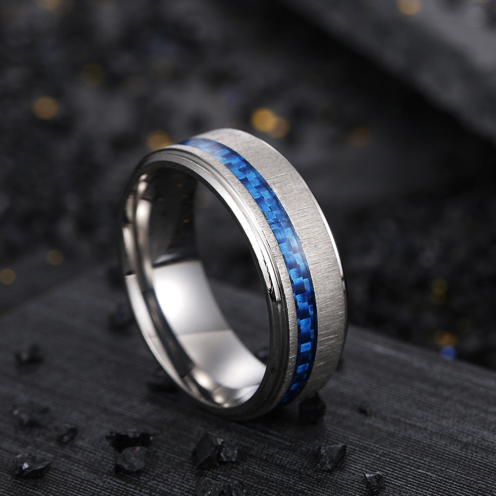 Titanium Steel Men's Ring with Brushed Matte Finish - Handcrafted Carbon Fiber Design