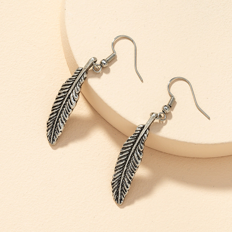 Vintage Feather Alloy Earrings - Vienna Verve Collection