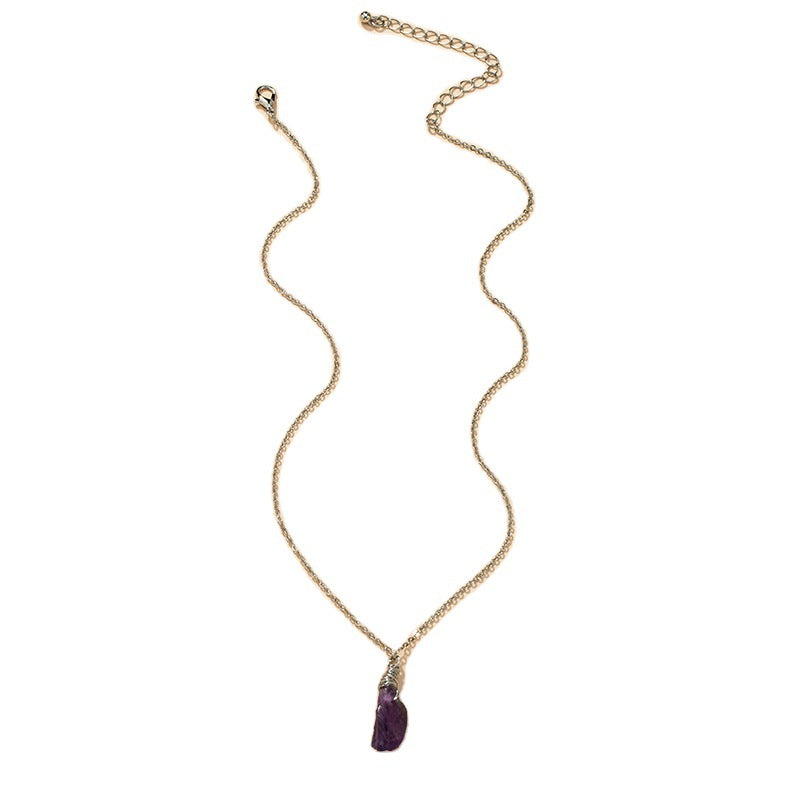 Purple Stone Pendant Necklace with Metal Chain - Vienna Verve Collection