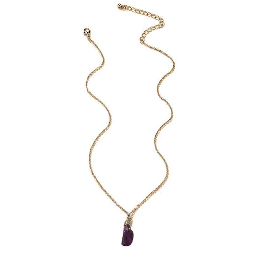 Purple Stone Pendant Necklace with Metal Chain - Vienna Verve Collection