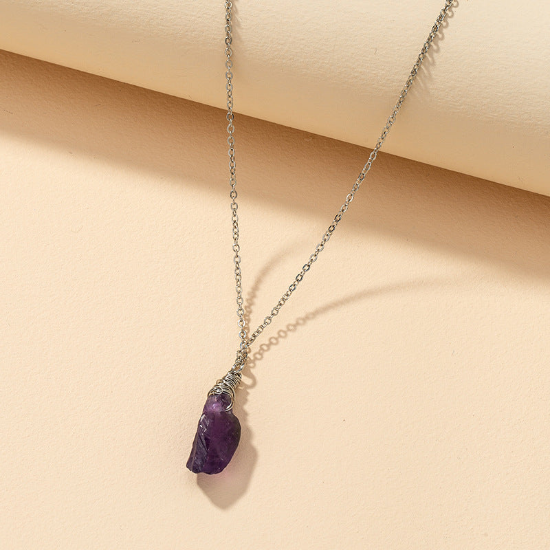 Purple Stone Pendant Necklace with Metal Chain - Vienna Verve Collection