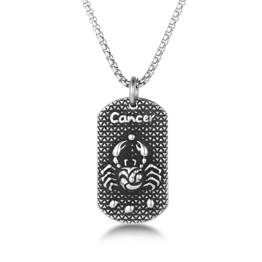 Zodiac Cancer Square Pendant Necklace - Retro Titanium Steel Hip-Hop Jewelry for Men