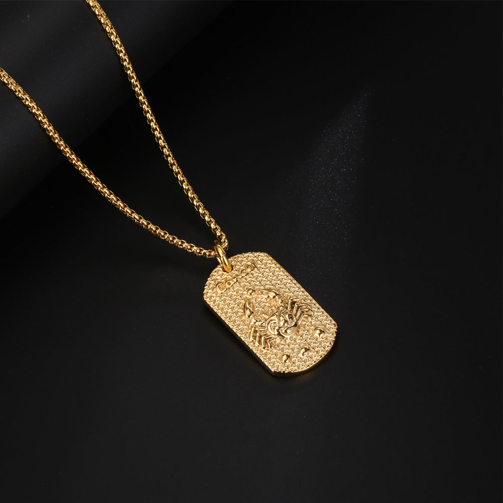 Zodiac Cancer Square Pendant Necklace - Retro Titanium Steel Hip-Hop Jewelry for Men