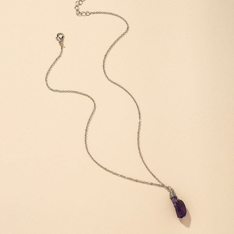 Purple Stone Pendant Necklace with Metal Chain - Vienna Verve Collection