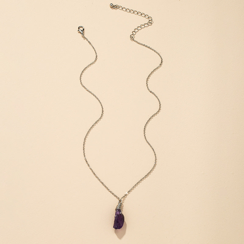 Purple Stone Pendant Necklace with Metal Chain - Vienna Verve Collection