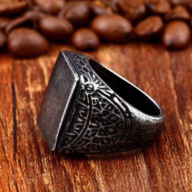 Custom Engraved Men's Retro Titanium Steel Ring - Wholesale Jewelry for Cross-Border Trade