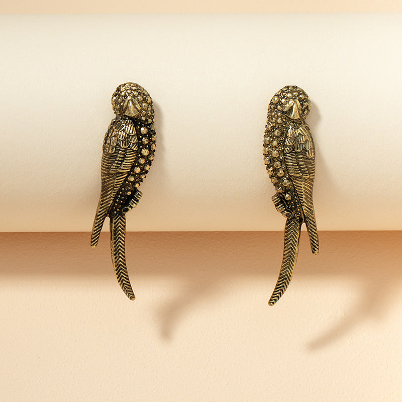 Metallic Textured Bird Earrings - Trendy European and American Fashion Statement Pieces