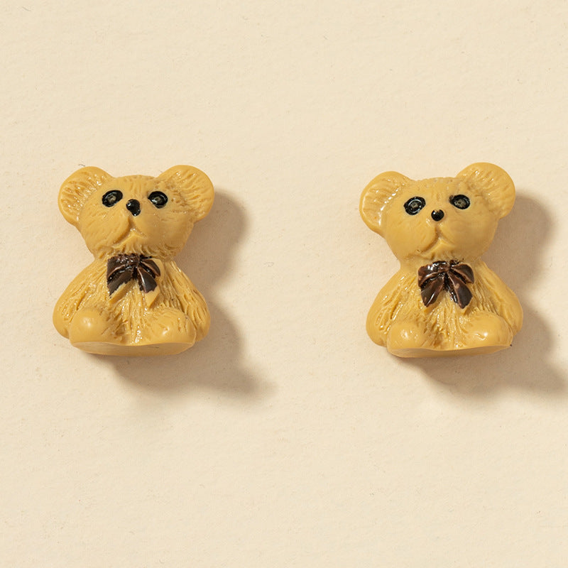 Adorable Khaki Cartoon Bear Earrings - Vienna Verve Collection