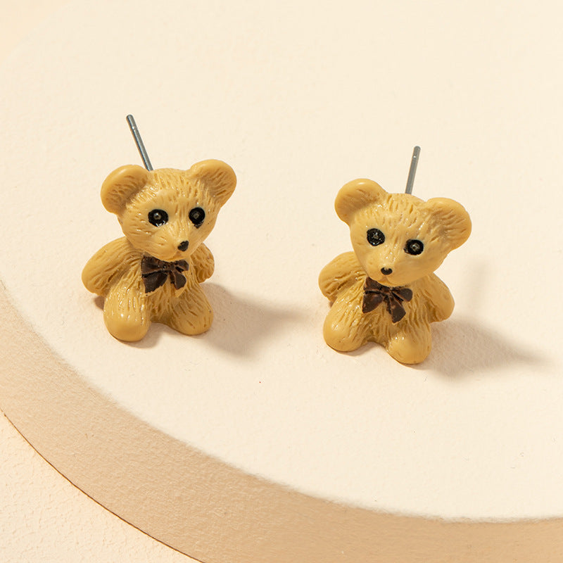 Adorable Khaki Cartoon Bear Earrings - Vienna Verve Collection