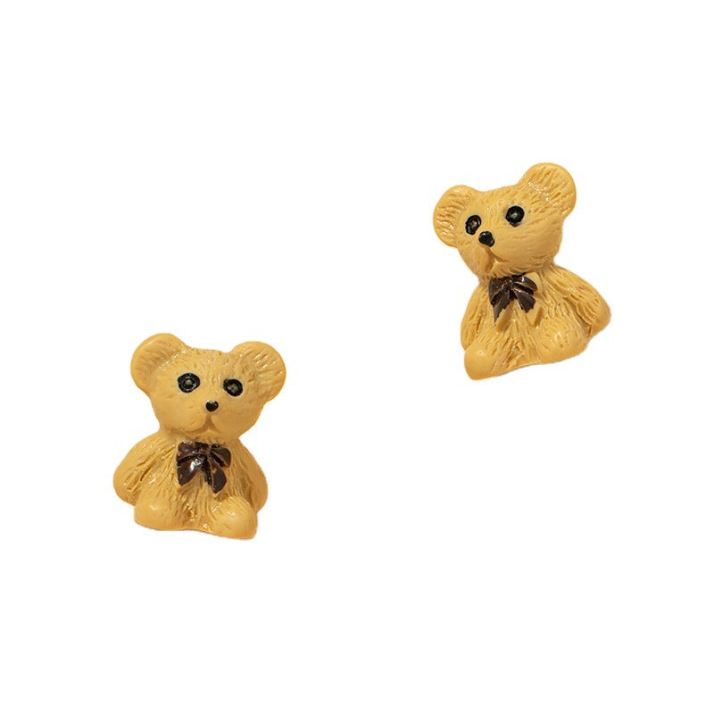 Adorable Khaki Cartoon Bear Earrings - Vienna Verve Collection