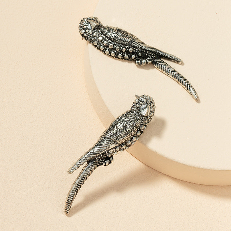 Metallic Textured Bird Earrings - Trendy European and American Fashion Statement Pieces