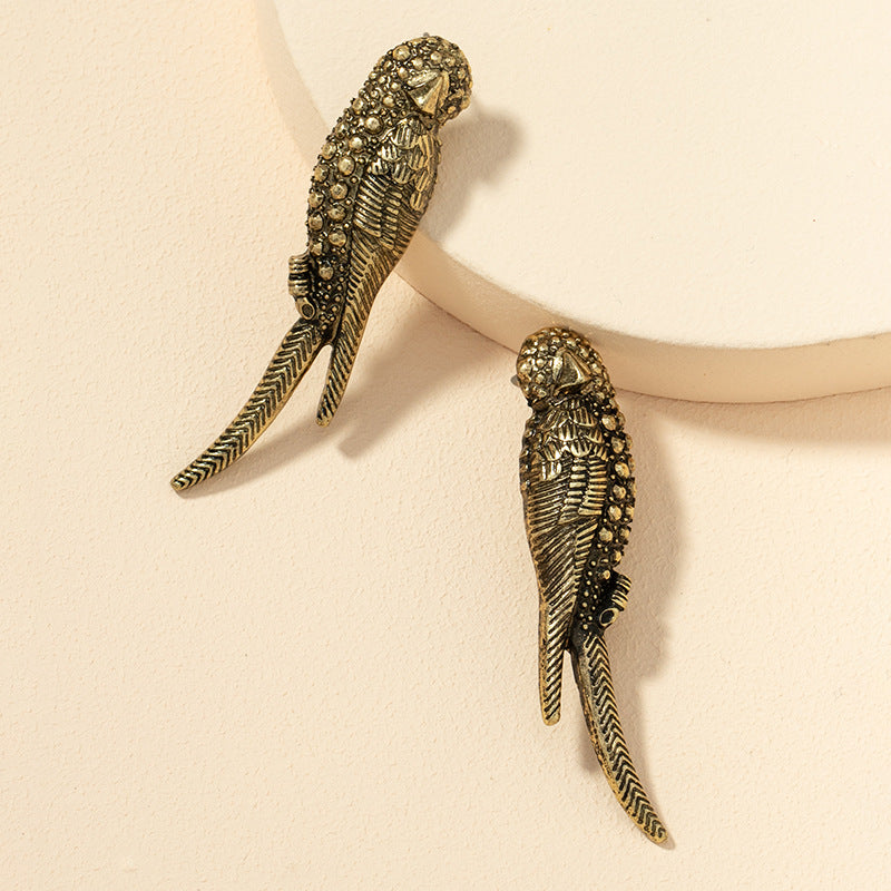 Metallic Textured Bird Earrings - Trendy European and American Fashion Statement Pieces