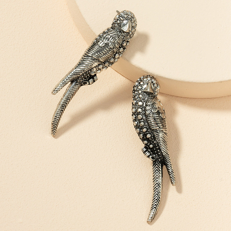 Metallic Textured Bird Earrings - Trendy European and American Fashion Statement Pieces