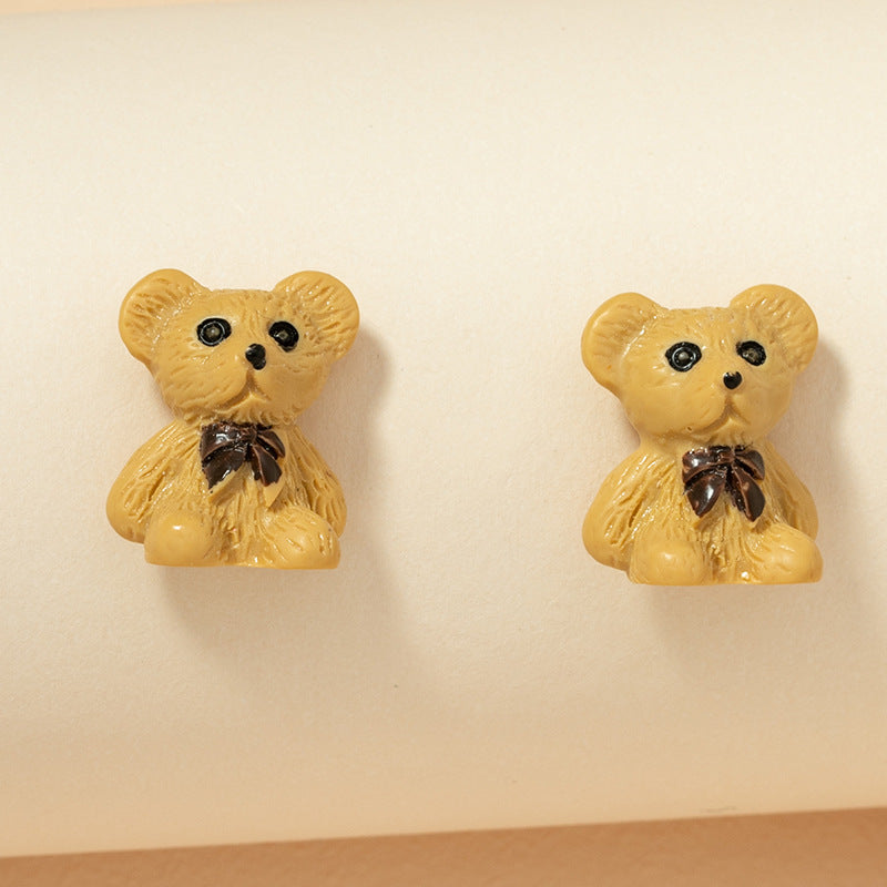 Adorable Khaki Cartoon Bear Earrings - Vienna Verve Collection