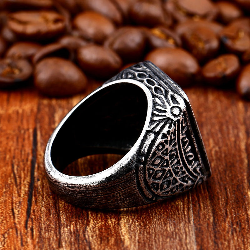 Custom Engraved Men's Retro Titanium Steel Ring - Wholesale Jewelry for Cross-Border Trade