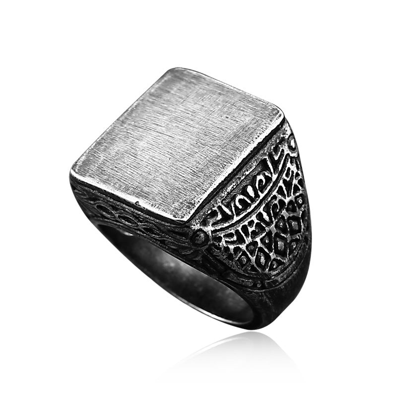 Custom Engraved Men's Retro Titanium Steel Ring - Wholesale Jewelry for Cross-Border Trade