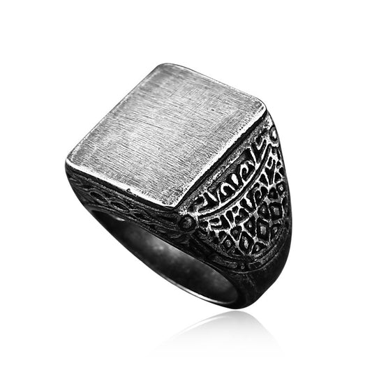 Custom Engraved Men's Retro Titanium Steel Ring - Wholesale Jewelry for Cross-Border Trade