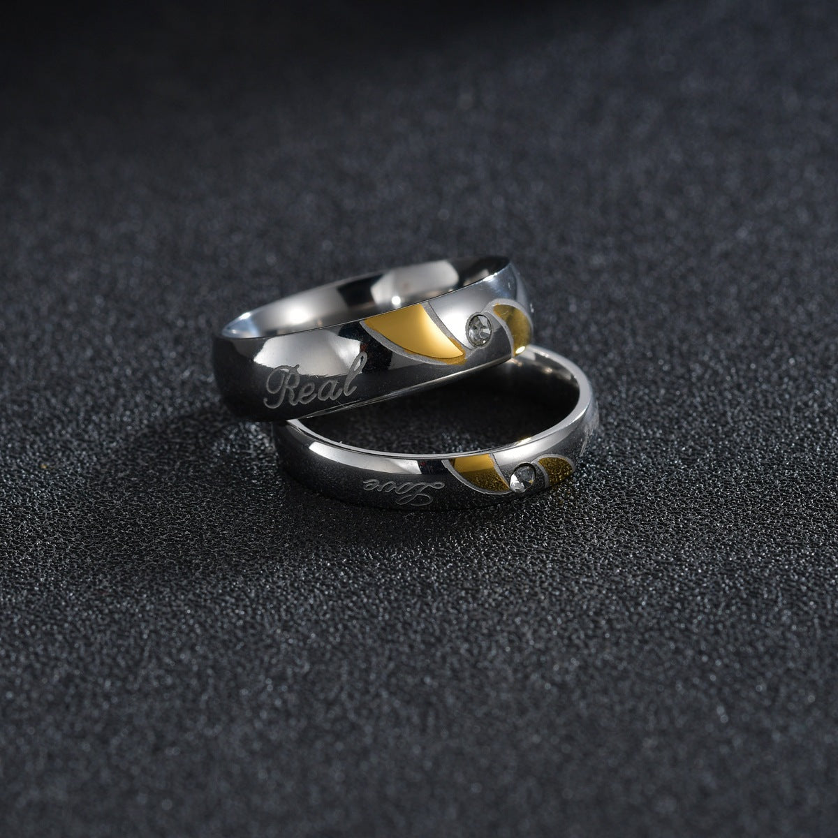 Zircon Inlaid Stainless Steel Couple Rings - Everyday Genie Collection