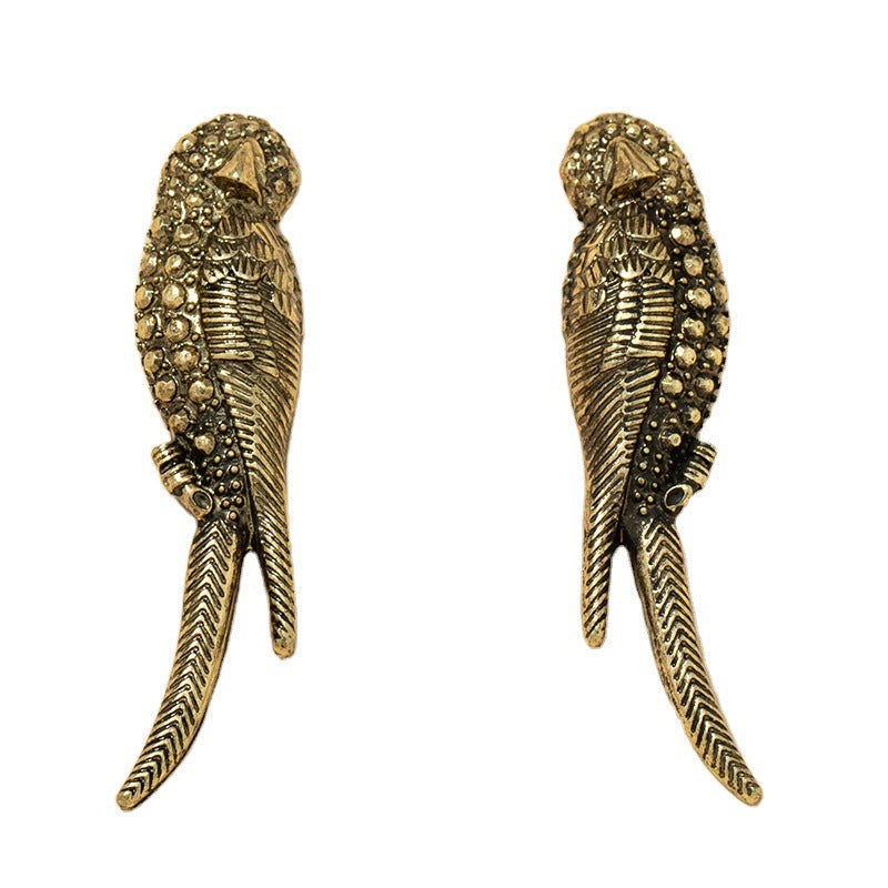 Metallic Textured Bird Earrings - Trendy European and American Fashion Statement Pieces