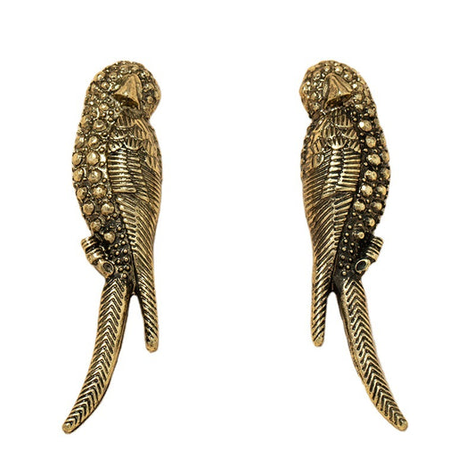 Metallic Textured Bird Earrings - Trendy European and American Fashion Statement Pieces