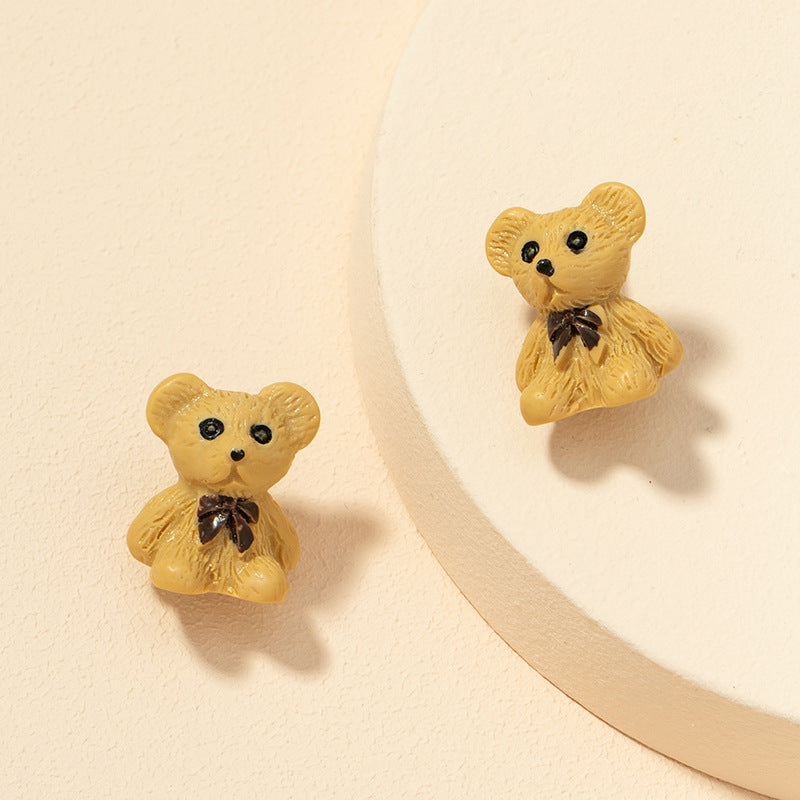 Adorable Khaki Cartoon Bear Earrings - Vienna Verve Collection