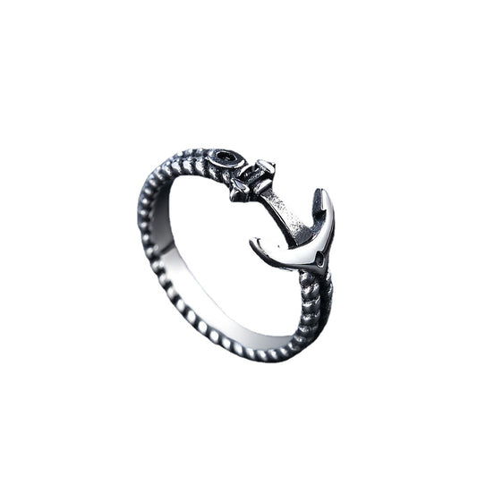 Men's Retro Ship Anchor Titanium Steel Ring from Planderful Collection