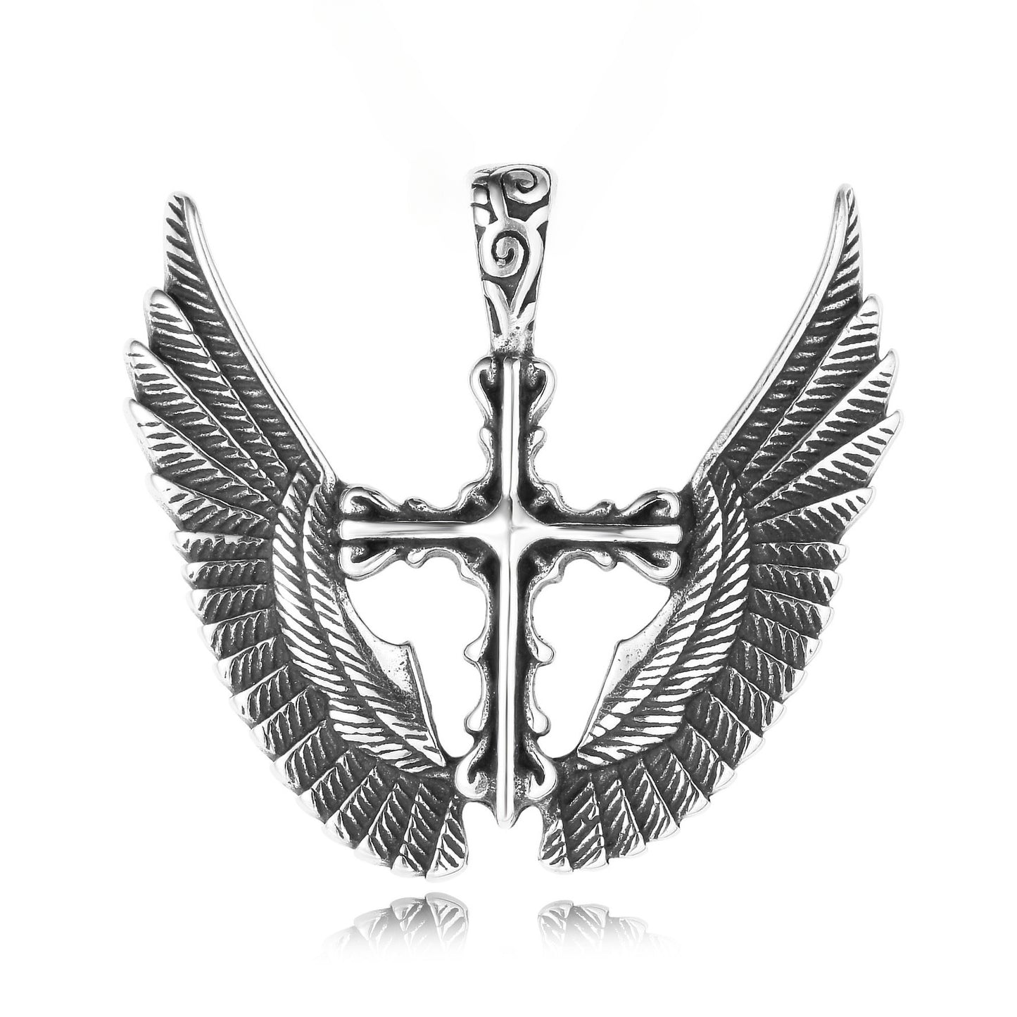 Vintage Fallen Angel Wings Cross Titanium Steel Pendant for Men