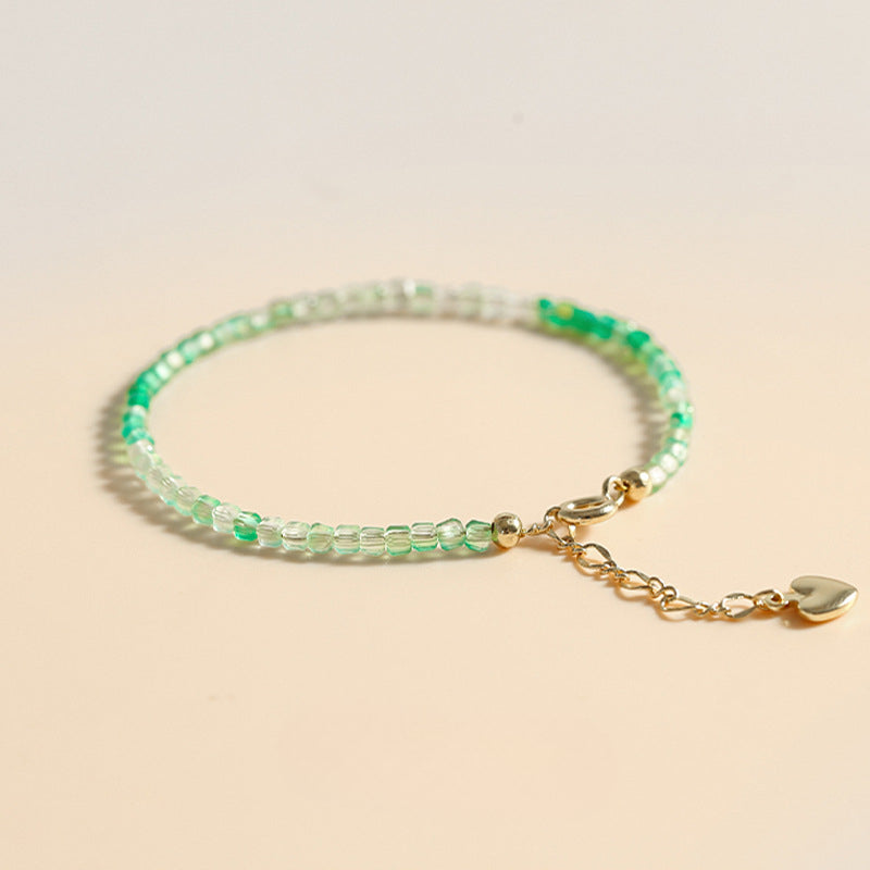 Antique Style 14K Gold-Plated Ultra-Thin Green Agate Bracelet with Sterling Silver Needle