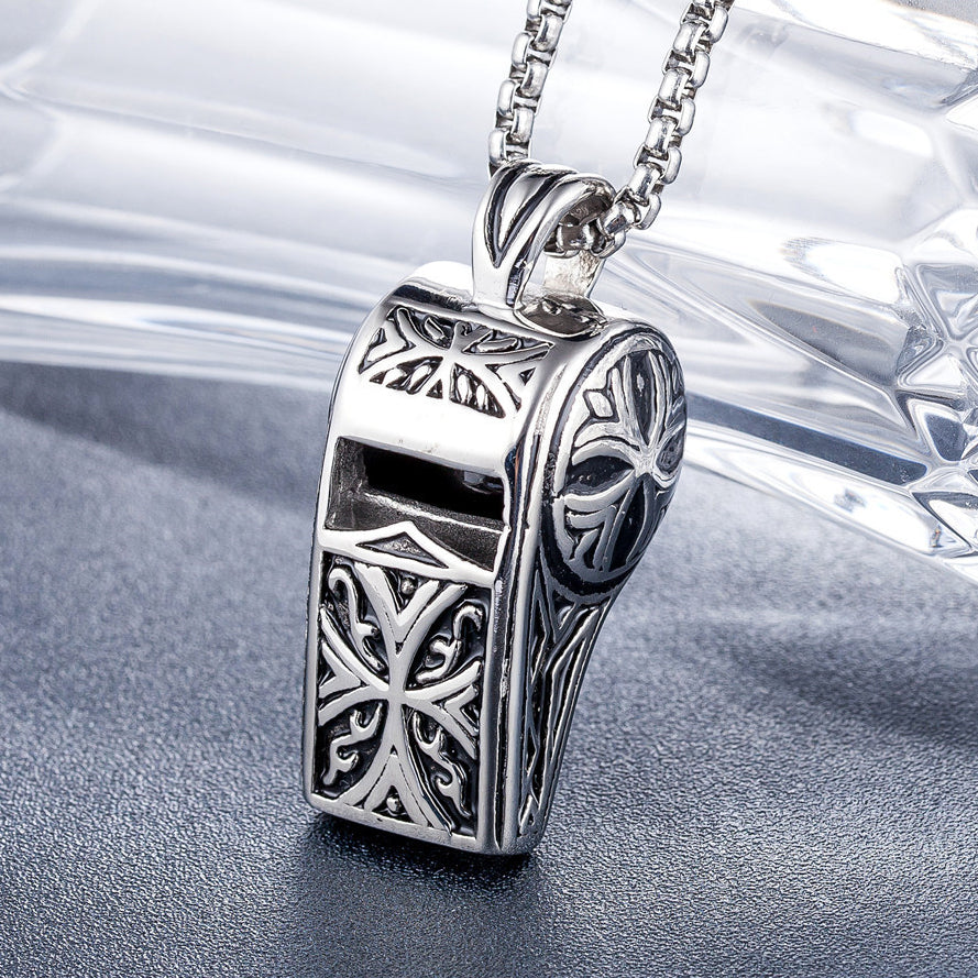 Cross Flower Whistle Titanium Steel Necklace for Men