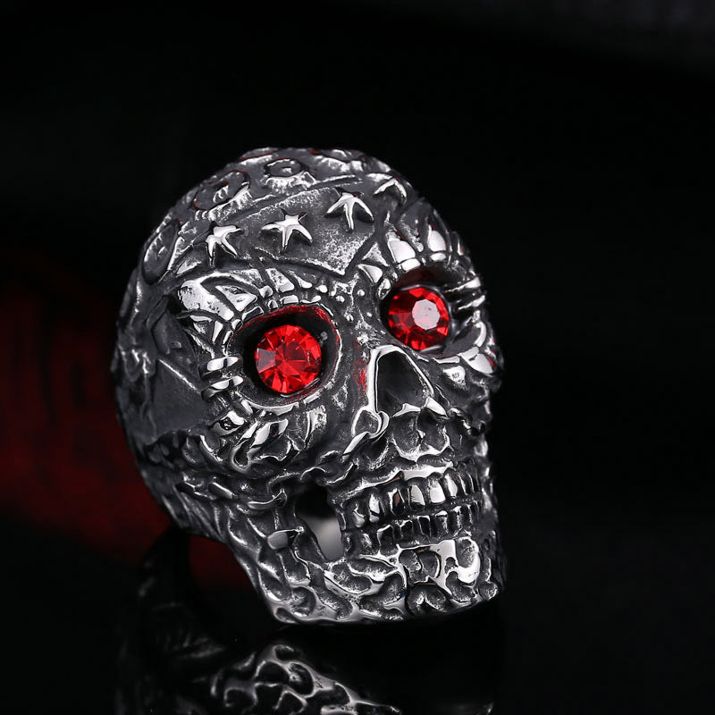 Bold Titan Skull Ring for Men - Wholesale Punk Jewelry with Zircon Inlay