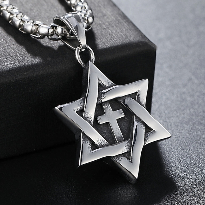 Hexagram Star Latin Cross Titanium Steel Pendant for Men