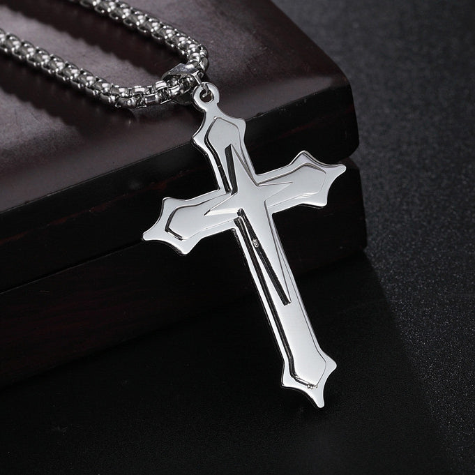 Cross Star Latin Cross Titanium Steel Necklace for Men