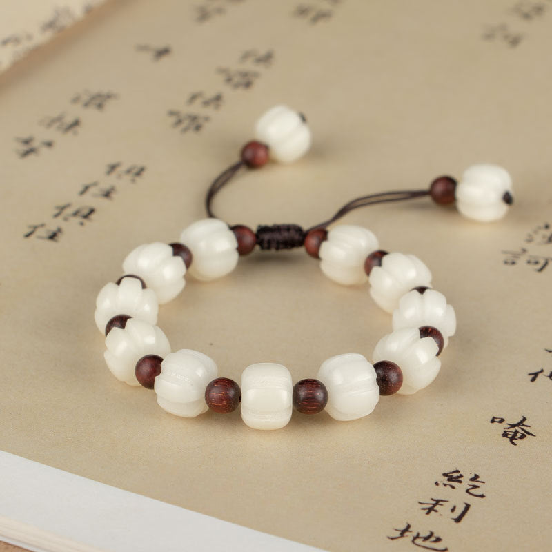 Fortune's Favor Sterling Silver Bracelet with White Jade and Sandalwood