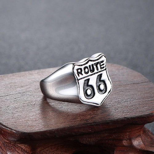 Aohongyang US Route 66 Titanium Steel Ring for Men - The Brave Pioneer Design