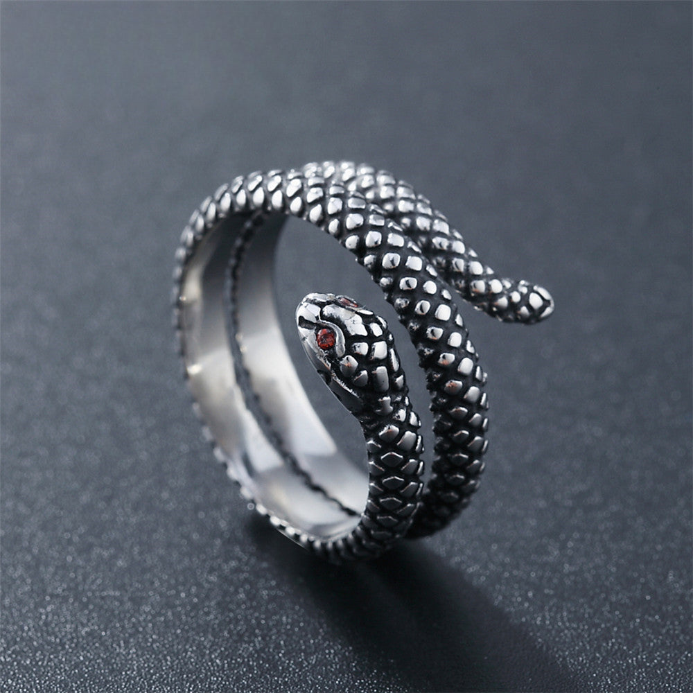 Red Eye Zircon Python Snake Titanium Steel Ring for Men