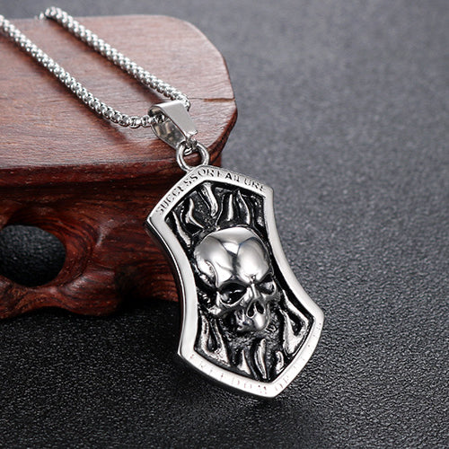 Punk Flame Skull Pendant in Titanium Steel for Men - European and American Religious Totem Design