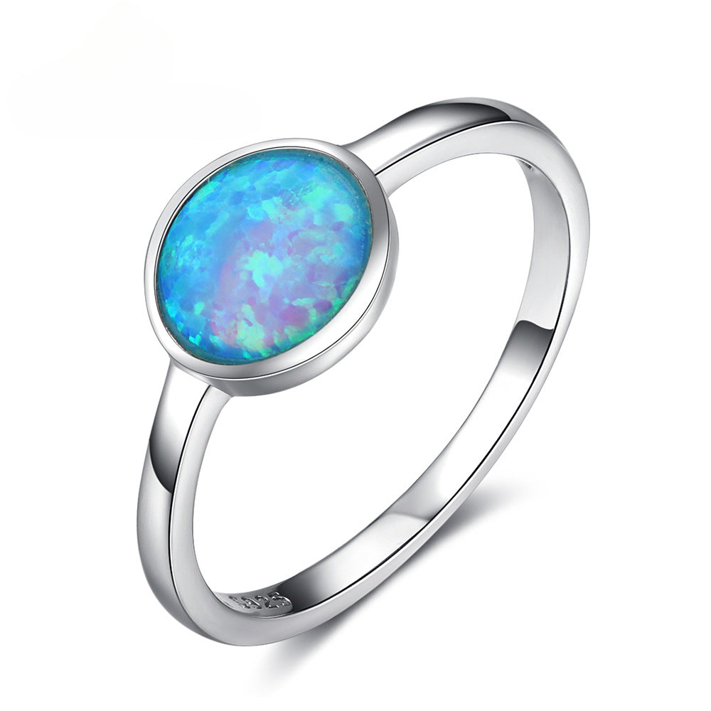 Round Blue Opal Polished Steling Silver Ring