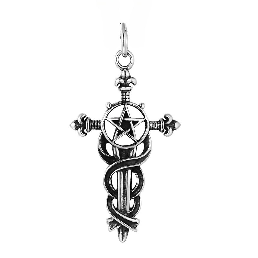 Celtic Cross Sword Five Star Titanium Steel Pendant for Men