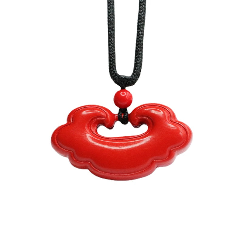 Auspicious Cinnabar Stone Ruyi Pendant