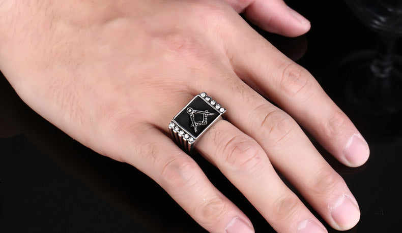 Men's Freemasonry Titanium Steel Ring - European and American Stainless Steel Jewelry